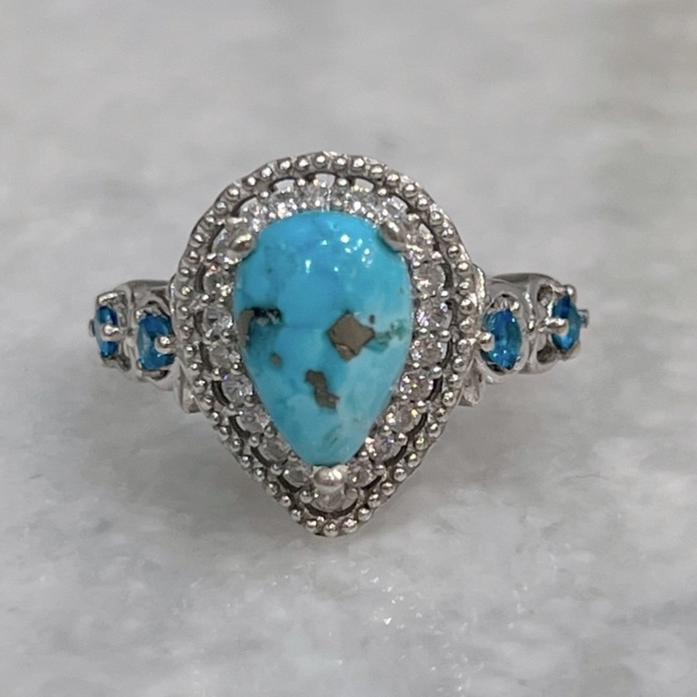 Persian Turquoise Multigemstone Sterling Silver Ring